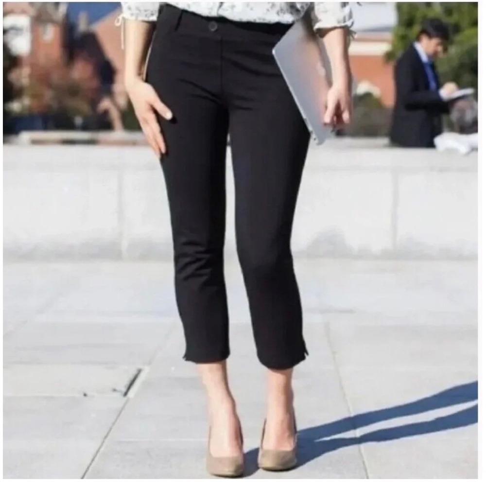 Betabrand Women's Crop Classic Dress Pant Yoga Pants Black Sz L